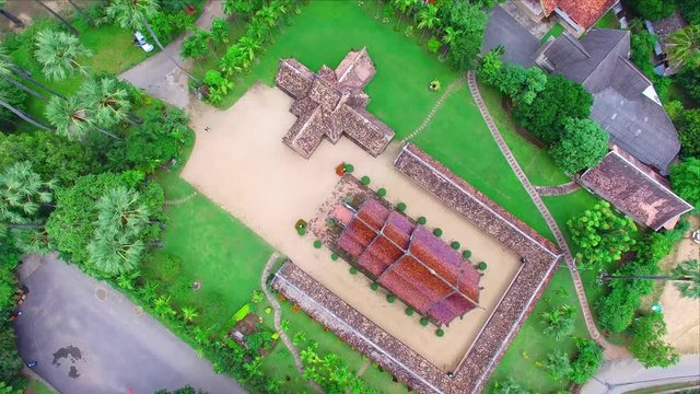 Aerialview of Wat Ton Khen, old wooden temple in lanna style, Chiang Mai, Thailand