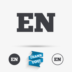 English language sign icon. EN translation.
