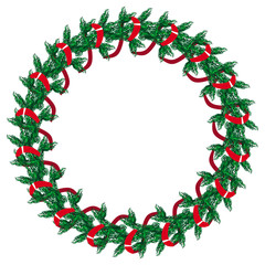 Christmas pine-tree wreath. Design element for Christmas decorations, greetings cards and other design artworks. Vector clip art. 