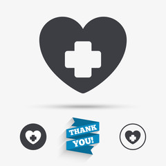 Obraz premium Medical heart sign icon. Cross symbol.