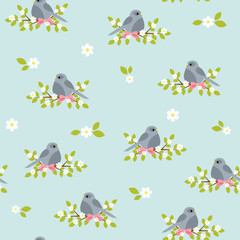 Fototapeta premium Bird on a floral branch seamless pattern