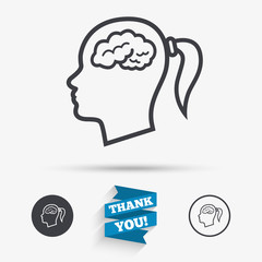 Head with brain sign icon. Female woman head