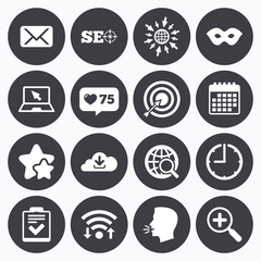 Internet, seo icons. Checklist, target signs.