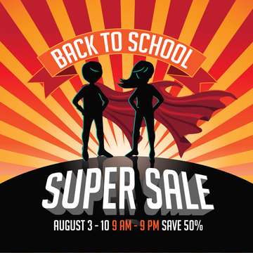 
Back to school super sale super hero burst background. EPS 10 vector.