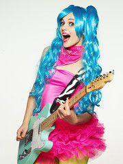 The girl in anime-style guitar playing.