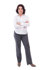 full length portrait of slim mature business woman isolated on w