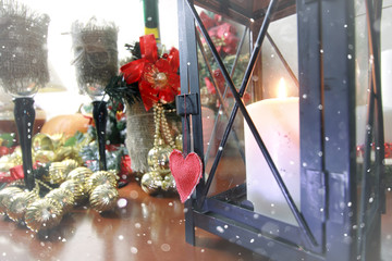 retro heart shape snow bokeh