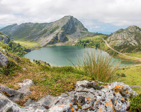 Lago de la Ercina Bergsee im Parque Nacional de los Picos de Europa (Picos d&rsquo;Europa) Asturies (Asturien, Asturias) Spanien (Espa&ntilde;a)