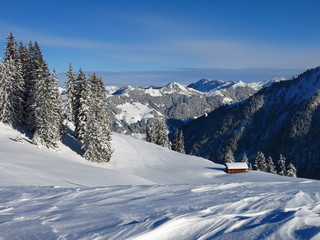 Fototapeta na wymiar Winter scene on Mt Wispile, Swiss Alps