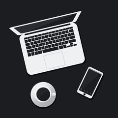     Flat Vector Design - Laptop, Smartphone, Coffee Cup 