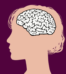 Profile of a woman and brain.