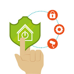 hand shield cctv gear padlock smart house home technology icon set. Flat and Colorful illustration. Vector illustration