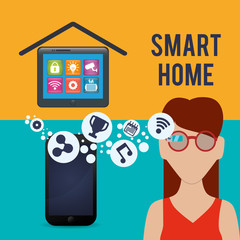 tablet smartphone woman glasses smart house home technology app icon set. Flat and Colorful illustration. Vector illustration