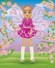 Spring little fairy girl, vector illustration