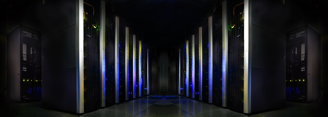 symmetrical futuristic modern server room in the data center with