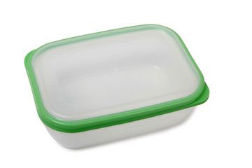 Plastic food containers on a white background