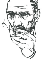 Man smoking cigarette on white background. Doodle vector eps 10