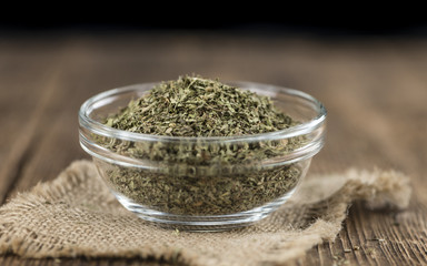 Dried Stevia leaves (selective focus)