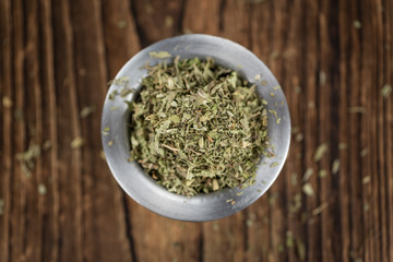 Heap of dried Stevia leaves