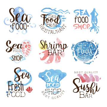 Seafood Menu Promo Signs Colorful Set