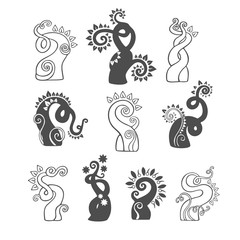 Outline doodle sprout and plant logo illustration icon set. 