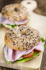 Fresh made Bagel with Ham