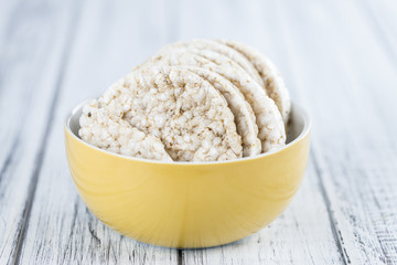 Wooden table with Rice Cakes