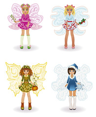 Seasons fairy girls, isolated. vector illustration