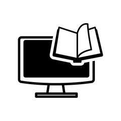 ebook book computer technology reading icon. Flat silhouette and isolated design. Vector illustration