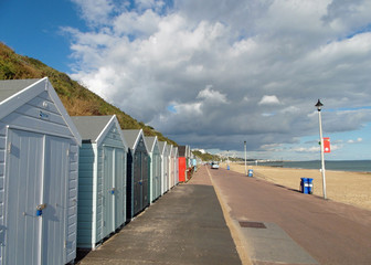 Beach huts on Bournemouth beach, Dorset, England.