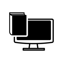 ebook book computer technology reading icon. Flat silhouette and isolated design. Vector illustration