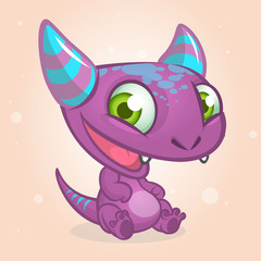 Cute cartoon monster. Halloween vector purple horned monster character isolated