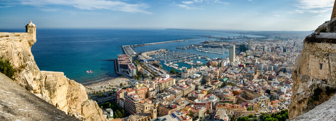 All Alicante in one image with sea, port, city and castle, Spain - obrazy, fototapety, plakaty