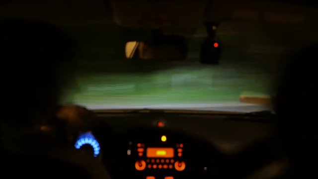 Driver making sharp turn, drunk driving at night, car accident, police pursuit. Reckless car driving, violation of traffic rules
