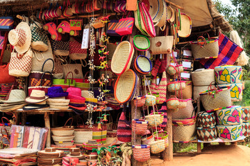 Fototapeta na wymiar Colorful souvenirs at a market in Africa