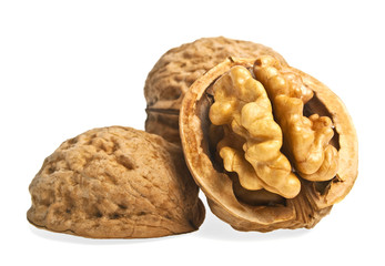 Dried walnuts isolated on white background