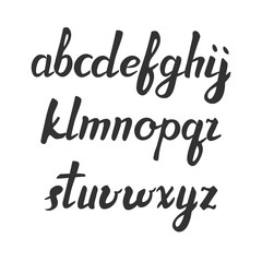 Vector handwritten brush font. Black letters isolated over white. Hand drawn alphabet letters. trendy abc. lowercase. vector illustration.