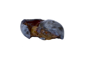 Isolated lose-up of ripe, smashed blueberry (side view)