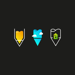 Design and architecture logo set. Pencil vector logo. Design template. Vector illustration on dark background.