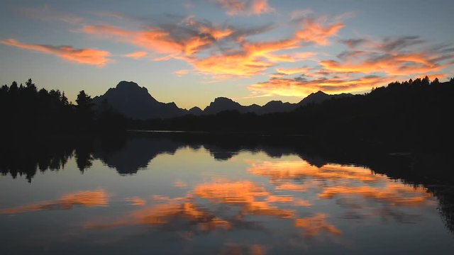 Beautiful sunset reflected in the Snake River in Grand Teton National Park
