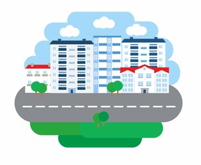 City life business in flat design style. Architecture of a small town. Vector illustration.