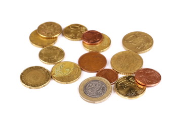 Heap of euro coins isolated on white background 