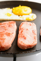 Fried eggs with sausages