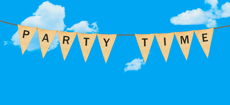 Individual cloth pennants or flags with Party Time