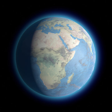Terra vista dallo spazio, continente europeo africano e medio oriente. Mappa terrestre, globo