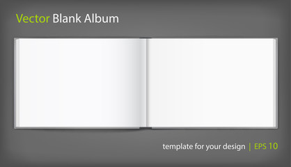 Blank of open album with cover on grey background. Template
