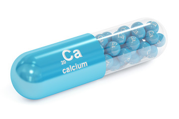 Capsule with Calcium Ca element Dietary supplement, 3D rendering