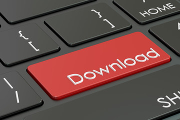 Fototapeta premium download button, red hot key on keyboard. 3D rendering