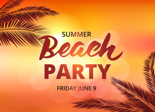 Beach party poster template with typographic elements