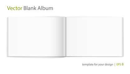 Blank of open album on white background. Template